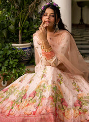 Light Pink Ready to Wear Floral Print Dola Jacquard Gown
