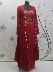 Red Georgette Indowestern Outfit