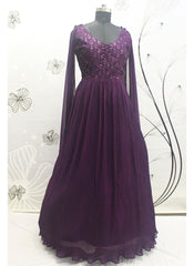 Attractive Purple Ready to Wear Georgette Indowestern Gown - nirshaa