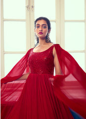 Exquisite Red Ready to Wear Georgette Indowestern Gown - nirshaa