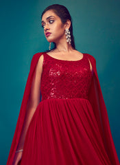 Exquisite Red Ready to Wear Georgette Indowestern Gown - nirshaa