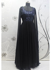 Magnificient Navy Blue Ready to Wear Georgette Indowestern Gown - nirshaa