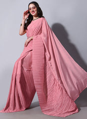 Pink Pleated Chiffon Saree