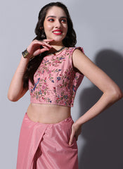 Pink Pleated Chiffon Saree