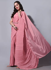 Pink Pleated Chiffon Saree