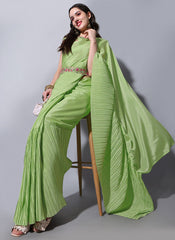 Green Pleated Chiffon Saree