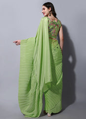 Green Pleated Chiffon Saree