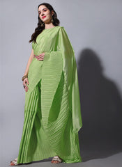 Green Pleated Chiffon Saree