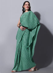 Teal Pleated Chiffon Saree