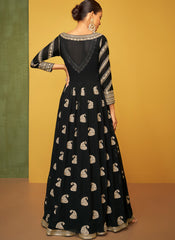 Black Embroidered Chinon Fabric Jacket Style Anarkali Suit
