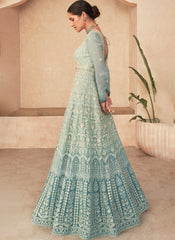 Shaded Light Blue and Blue Georgette Anarkali Style Suit