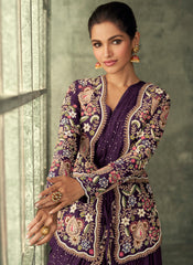 Purple Saree Style Indowestern Outfit with Jacket