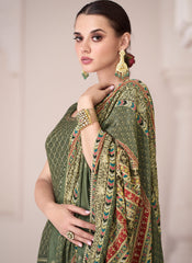 Mehendi Green Silk Straight Cut Suit with Sharara