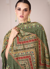 Mehendi Green Silk Straight Cut Suit with Sharara