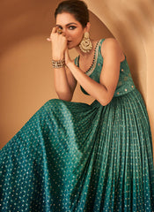 Shaded Blue and Green Party wear Georgette Anarkali Suit