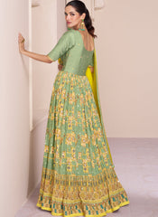 Bottle Green and Yellow Georgette Anarkali Suit