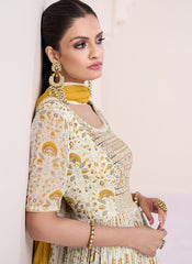 White and Yellow Georgette Anarkali Suit