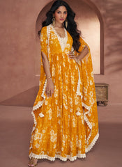 Enchanting Yellow Georgette Anarkali Indowestern Suit