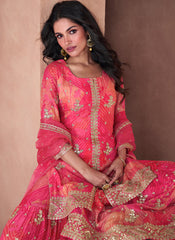 Festive Collection - Pink Georgette Sharara Style Suit