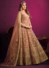 Dusty Peach Party Wear Net Anarkali Style Suit