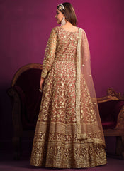 Dusty Peach Party Wear Net Anarkali Style Suit