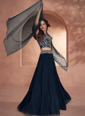 Navy Party Wear Silk Indowestern Outfit