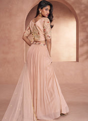 Peach-Pink Party Wear Silk Indowestern Outfit