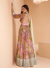 Yellow-Pink Party Wear Real Georgette Anarkali Suit