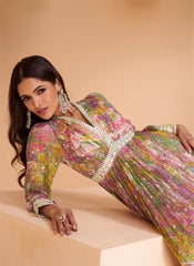 Yellow-Pink Party Wear Real Georgette Anarkali Suit