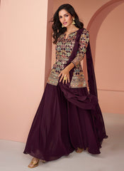 Wine Ready to Wear Georgette Indowestern Outfit