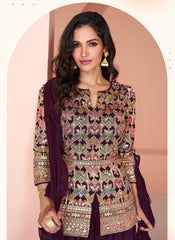 Wine Ready to Wear Georgette Indowestern Outfit