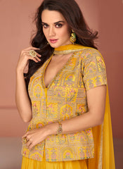 Yellow Ready to Wear Georgette Indowestern Outfit