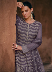 Grey Party Wear Georgette Palazzo Style Suit