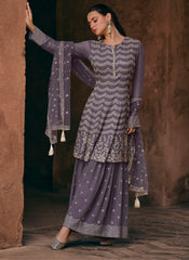 Grey Party Wear Georgette Palazzo Style Suit