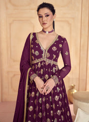Purple Thread and Sequins Embroidered Georgette Anarkali Suit