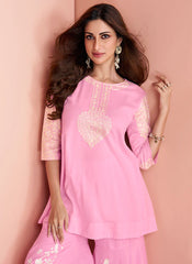 Pink Thread And Sequence Embellished Indowestern Outfit