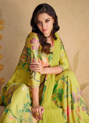 Lime Green Embroidered Printed Palazzo Suit