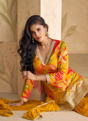 Golden Yellow Sequence Embroidery Printed Gharara Suit