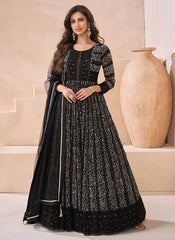 Black Designer Embroidered Anarkali Suit