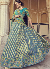 Greyish Blue and Firozi Designer Silk Lehenga Choli - nirshaa
