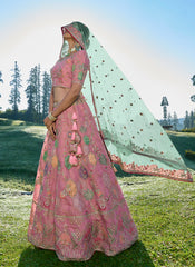 Pink and Blue Heavy Bridal Lehenga Choli