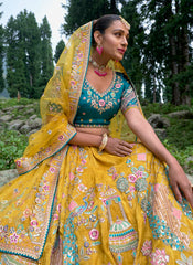 Yellow and Firozi Heavy Bridal Lehenga Choli