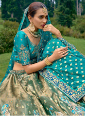 Cyan Blue Embroidered Silk Lehenga Choli