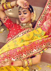Elegant Yellow and Red Embellsihed Patola Silk Saree - nirshaa