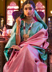 Prisitine Pink and Blue kanjivaram saree - nirshaa