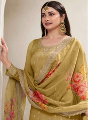 Dusty Green Embroidered Chinon Palazzo Style Suit Satrring Prachi Desai