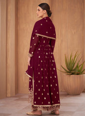 Charming Dark Maroon Readymade Party Wear Palazzo Style Georgette Suit - nirshaa