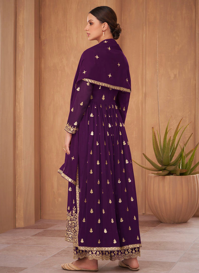 Stunning Purple Readymade Party Wear Palazzo Style Georgette Suit - nirshaa