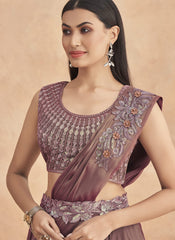 Mauve Embellished Ready to Wear Satin Lehenga Style Saree - nirshaa