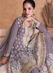 Pastel Purple Real Chinon Embroidered Sharara Style Suit